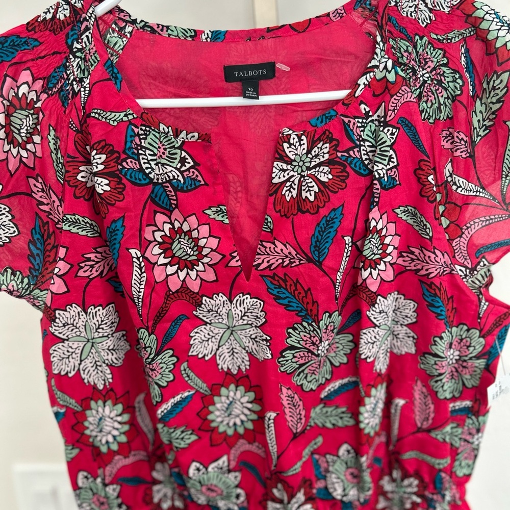 Talbots Flutter Sleeve Fit & Flare Dress Pink Beautiful Botanical NWT - Picture 3 of 8
